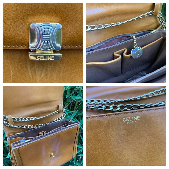 Stunning vintage CELINE Paris tan leather chain link shoulder bag purse two way - Picture 4 of 16